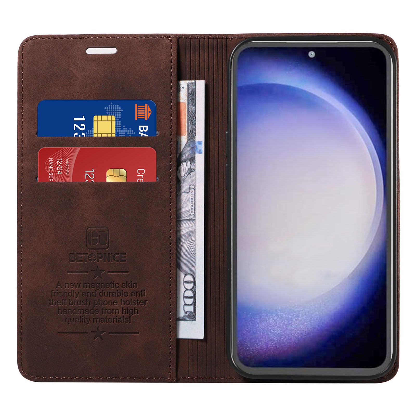 BETOPNICE 003 Stojanové pouzdro na telefon Samsung Galaxy S23 FE Kožený Flip Cover RFID Blocking Wallet BETOPNICE 003 Stojanové pouzdro na telefon Samsung Galaxy S23 FE Kožený Flip Cover RFID Blocking Wallet